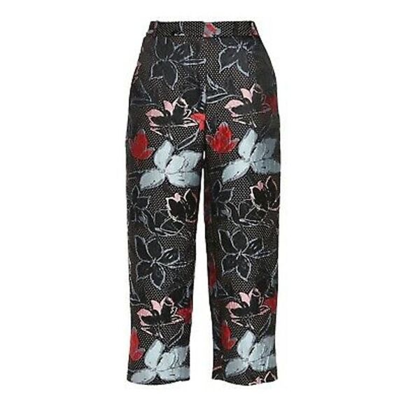 Suno Jacquard Womens Black white red Floral New Cropped Culotte Capri Trouser 8 - Picture 9 of 11